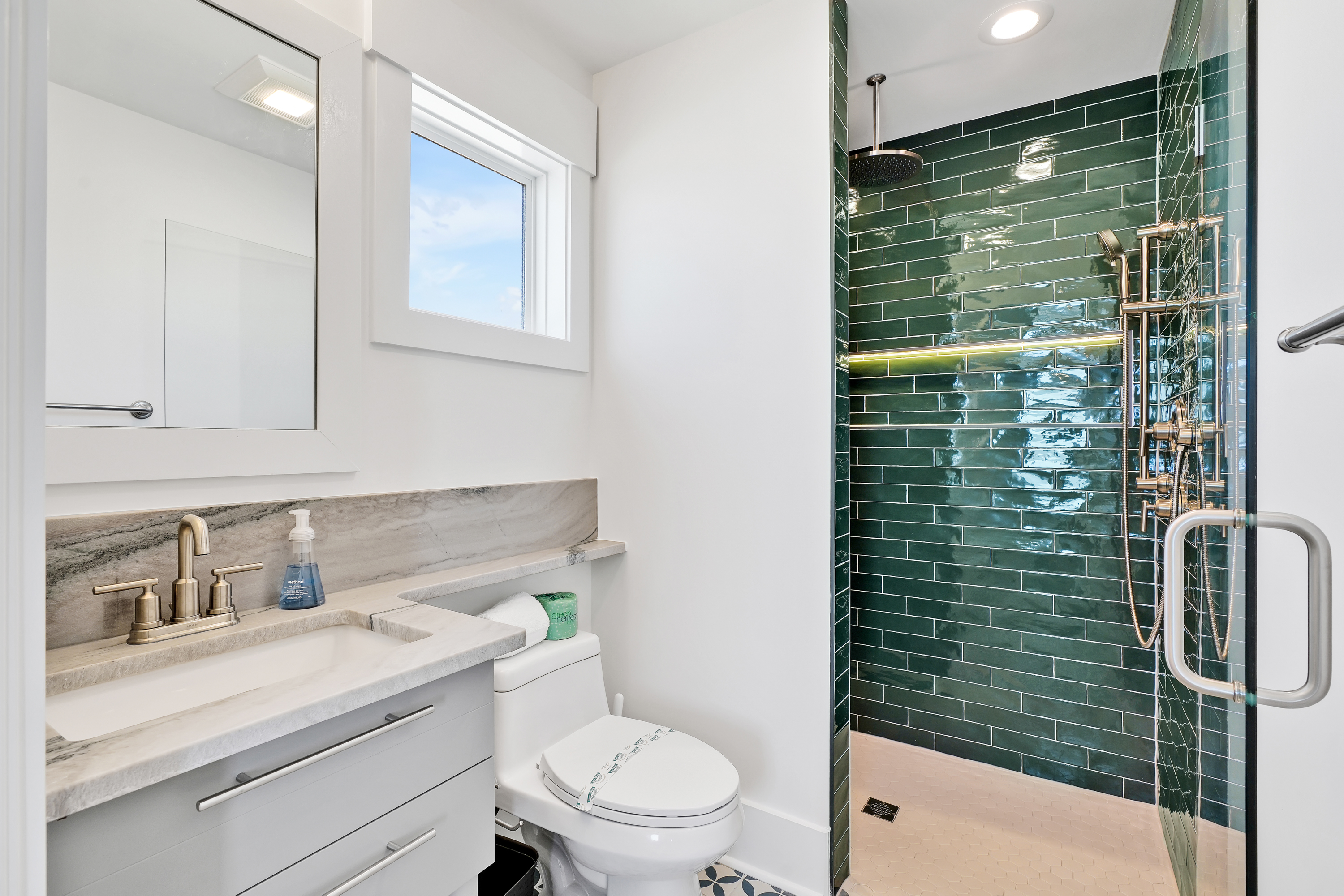 Natural night and grab bars in the shower
