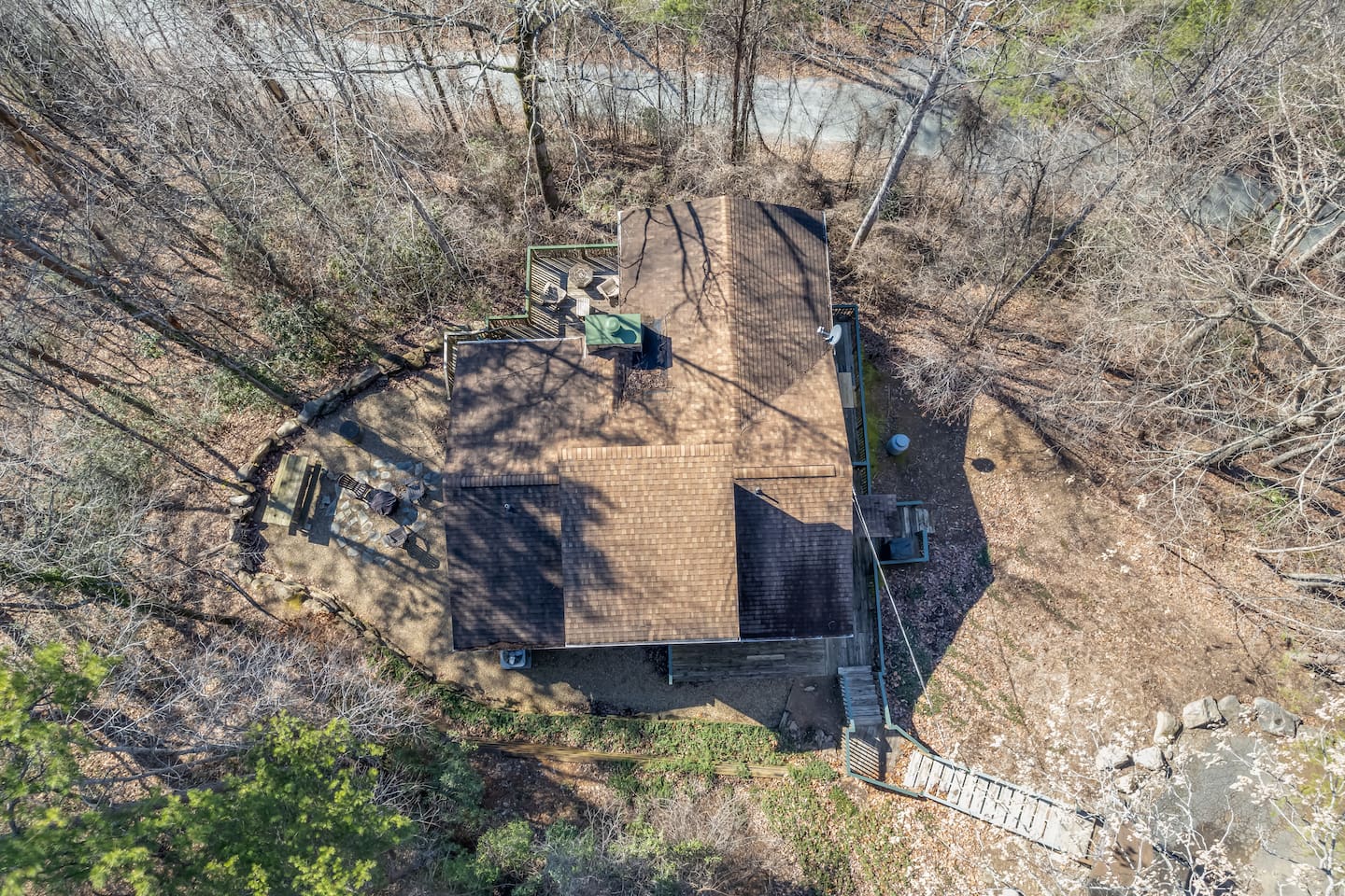 Upper drone view of the cabin.