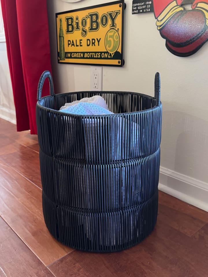 Hot Tub Towels are in this Basket by the Patio Door!