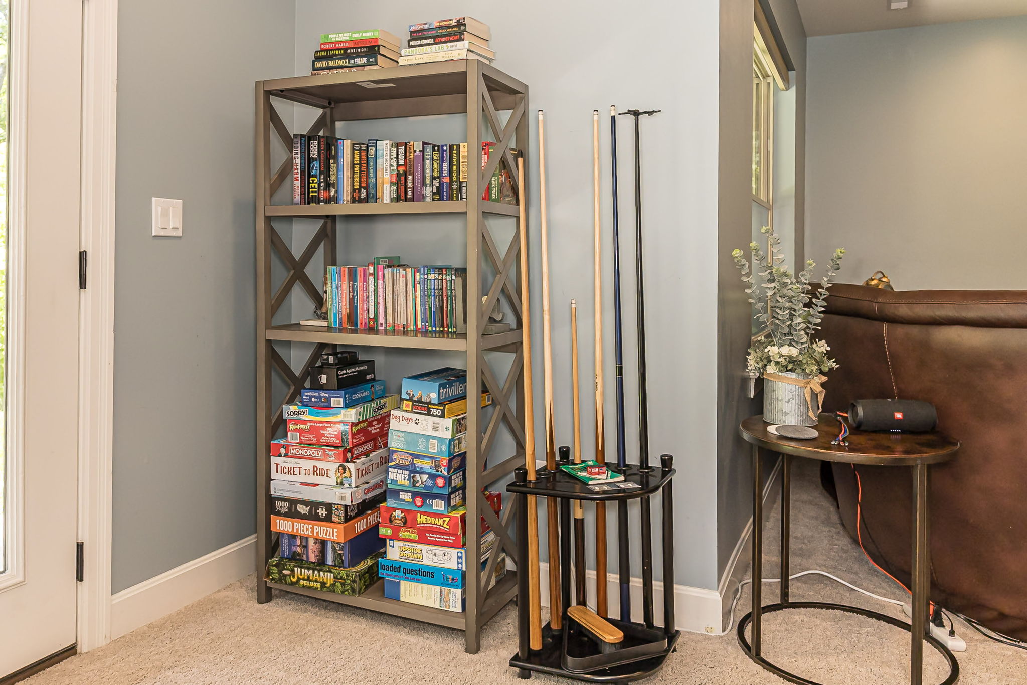 Board games, books, and puzzles are ready for rainy days.