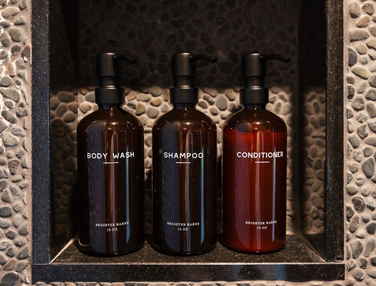 Shampoo, conditioner, body wash provided in every shower