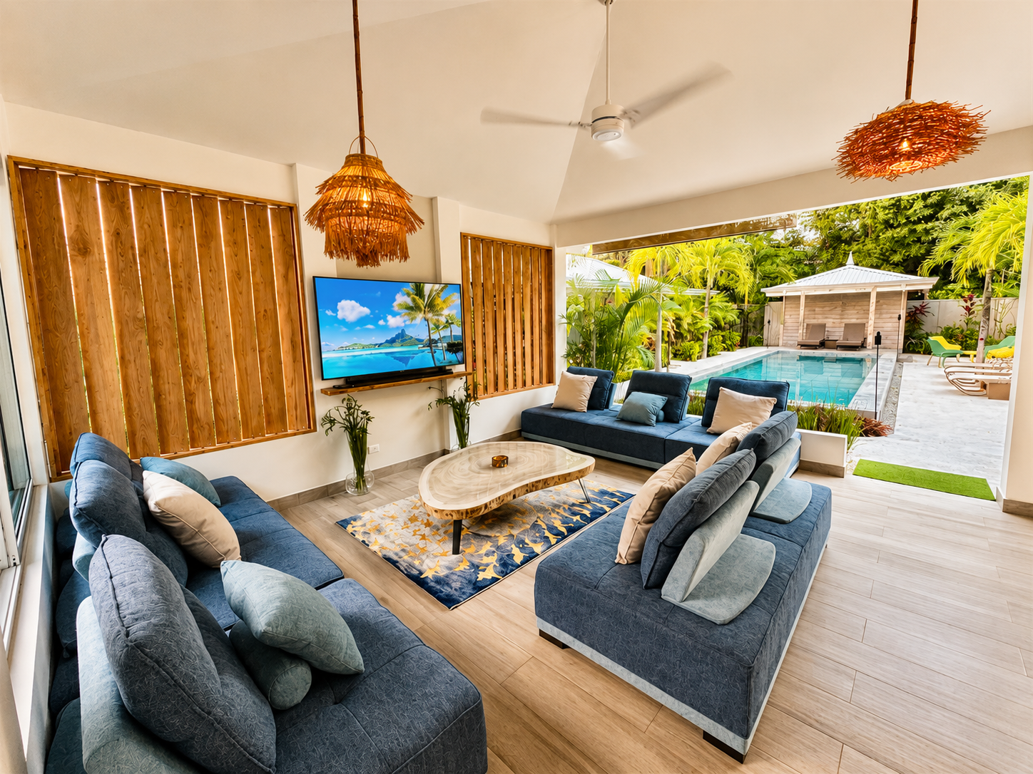Great room with 75 smart tv and theater sound system 