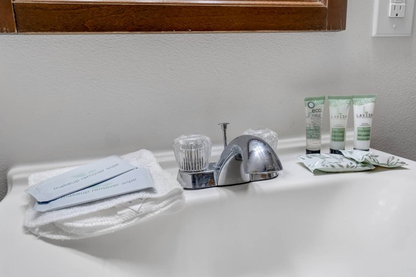 Shampoo, conditioner, lotion, and makeup remover are provided for your comfort and convenience