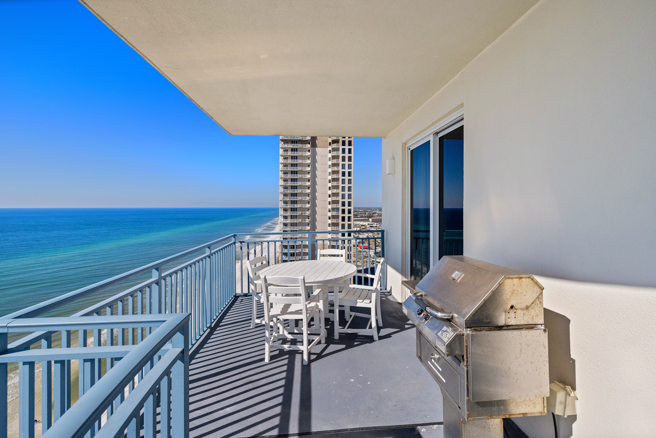 Dine al fresco on your west facing corner balcony.  Perfect for watching sunsets.