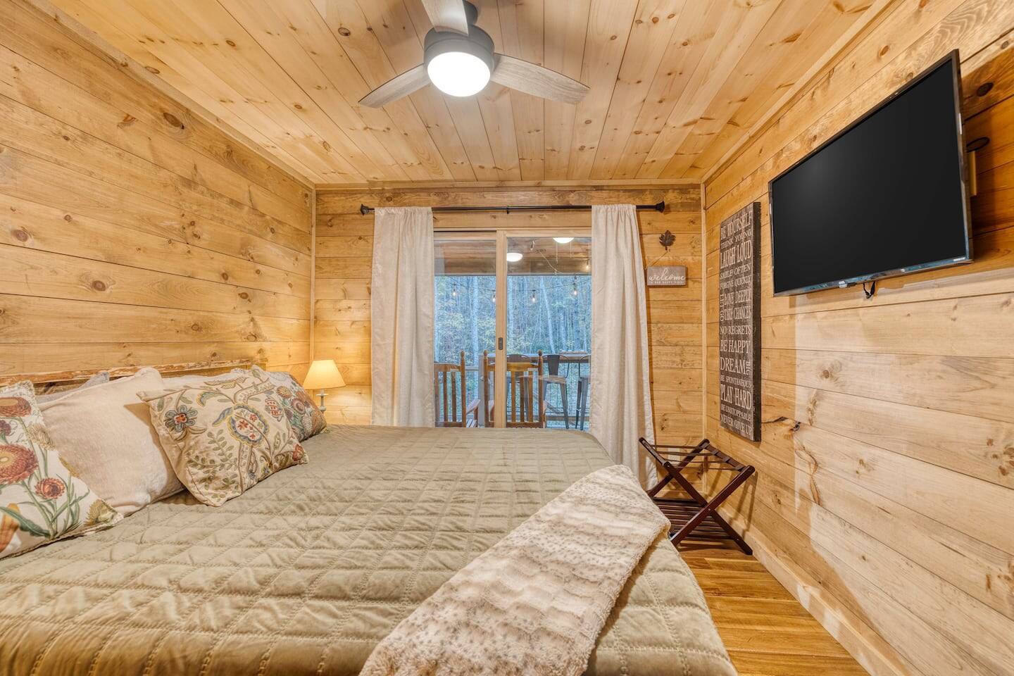 Indulge in your favorite shows right from the comfort of your bed, where the TV awaits to transform your evenings into cozy retreats filled with entertainment and relaxation