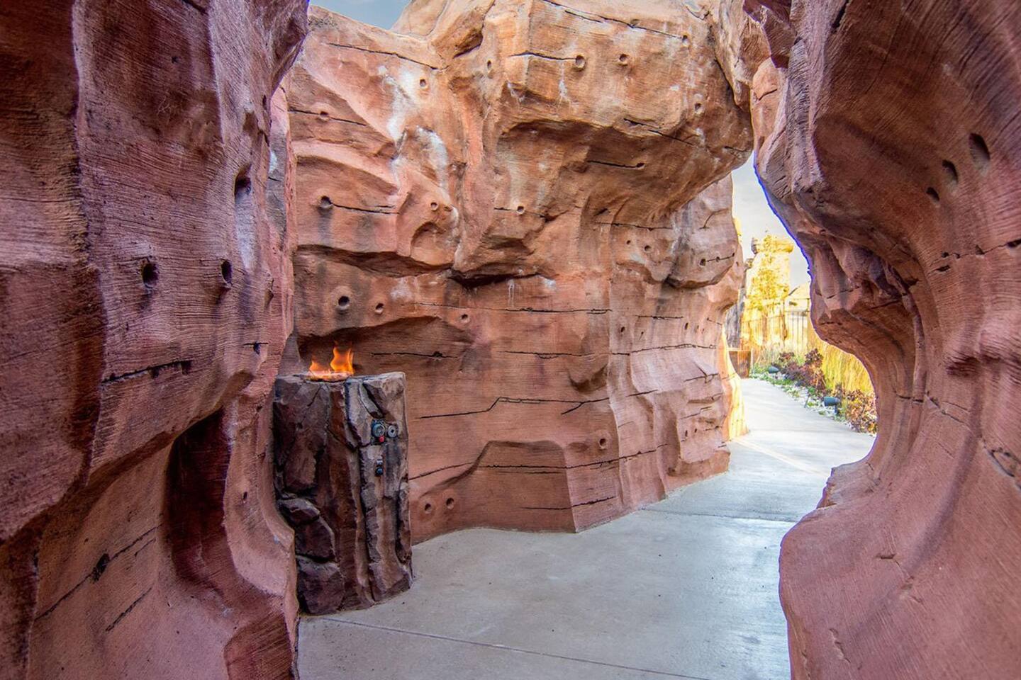 Slot canyon poolside with several hidden fire pits to enjoy