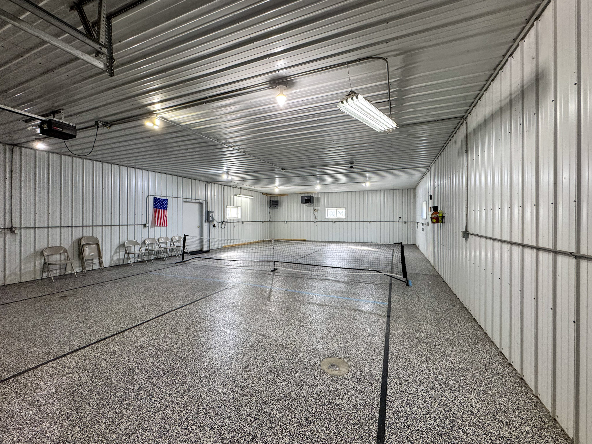Regulation size pickleball court in the garage!