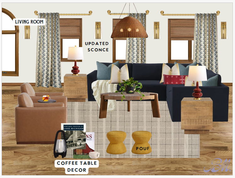 Finished lake-view living room styled for comfort & everyday lounging.