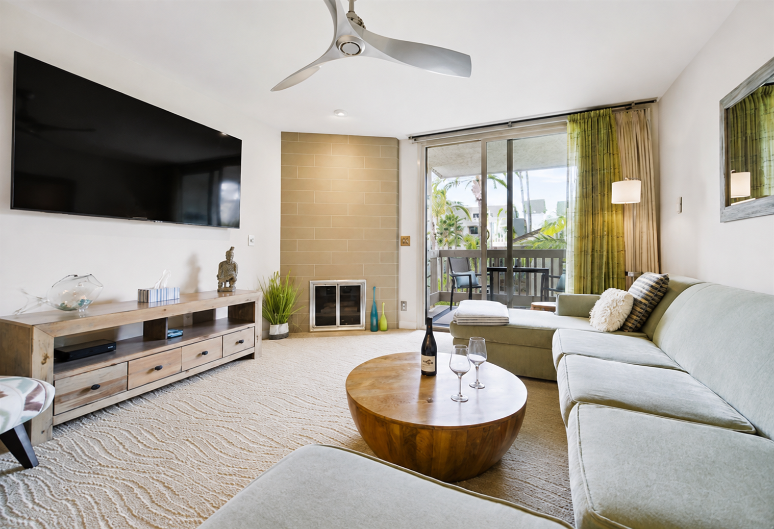 70-inch smart TV and gas fireplace