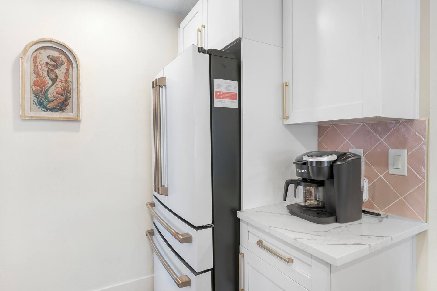 Massive Open Kitchen with 15-foot Quartz Island (seating for 12), Luxury GE Cafe Appliances. Fully stocked for large group, Games, Open to Living Room 