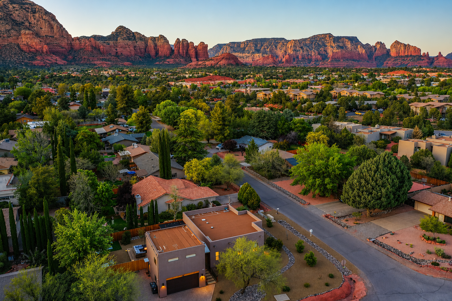 {Sedona Skyline} Stunning panoramic views of Sedona's iconic red rocks stretching across the horizon.
