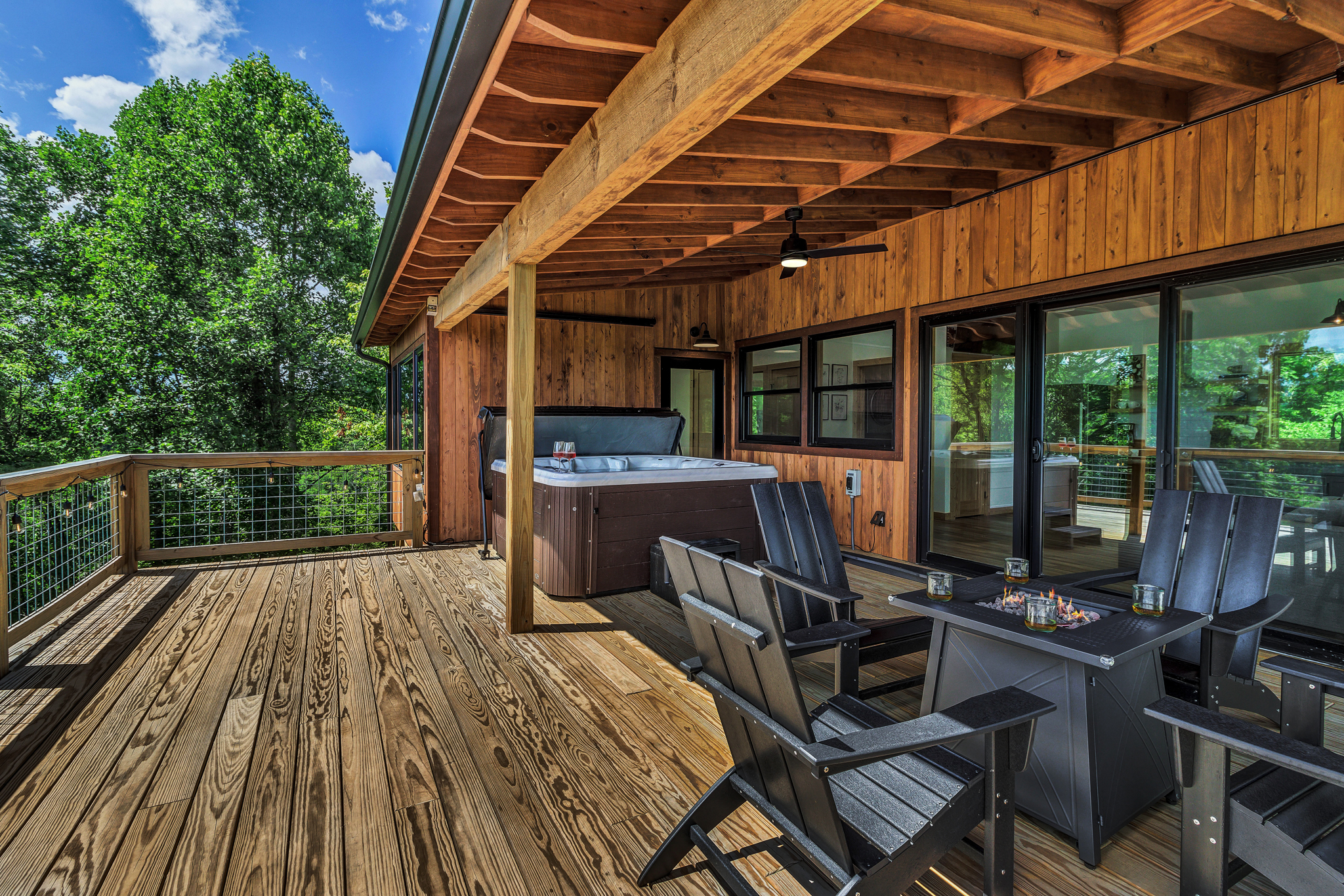 Deck seating and hot tub