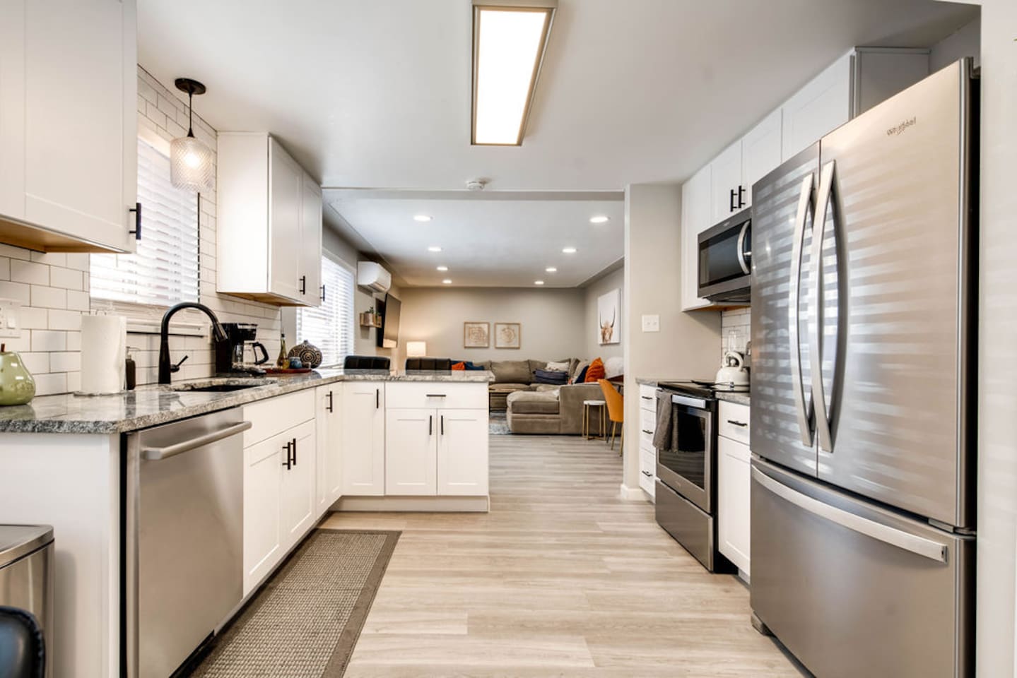 Newly remodeled kitchen with stainless steel appliances and fully stocked with all your cooking needs