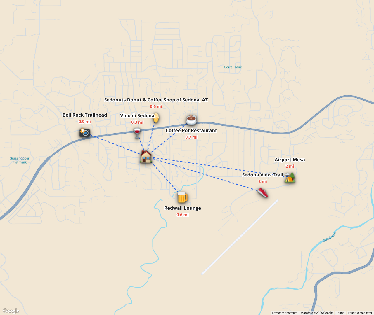 {Location} Walking distance and short drive from restaurants, bars, and renowned Sedona hiking trails. 