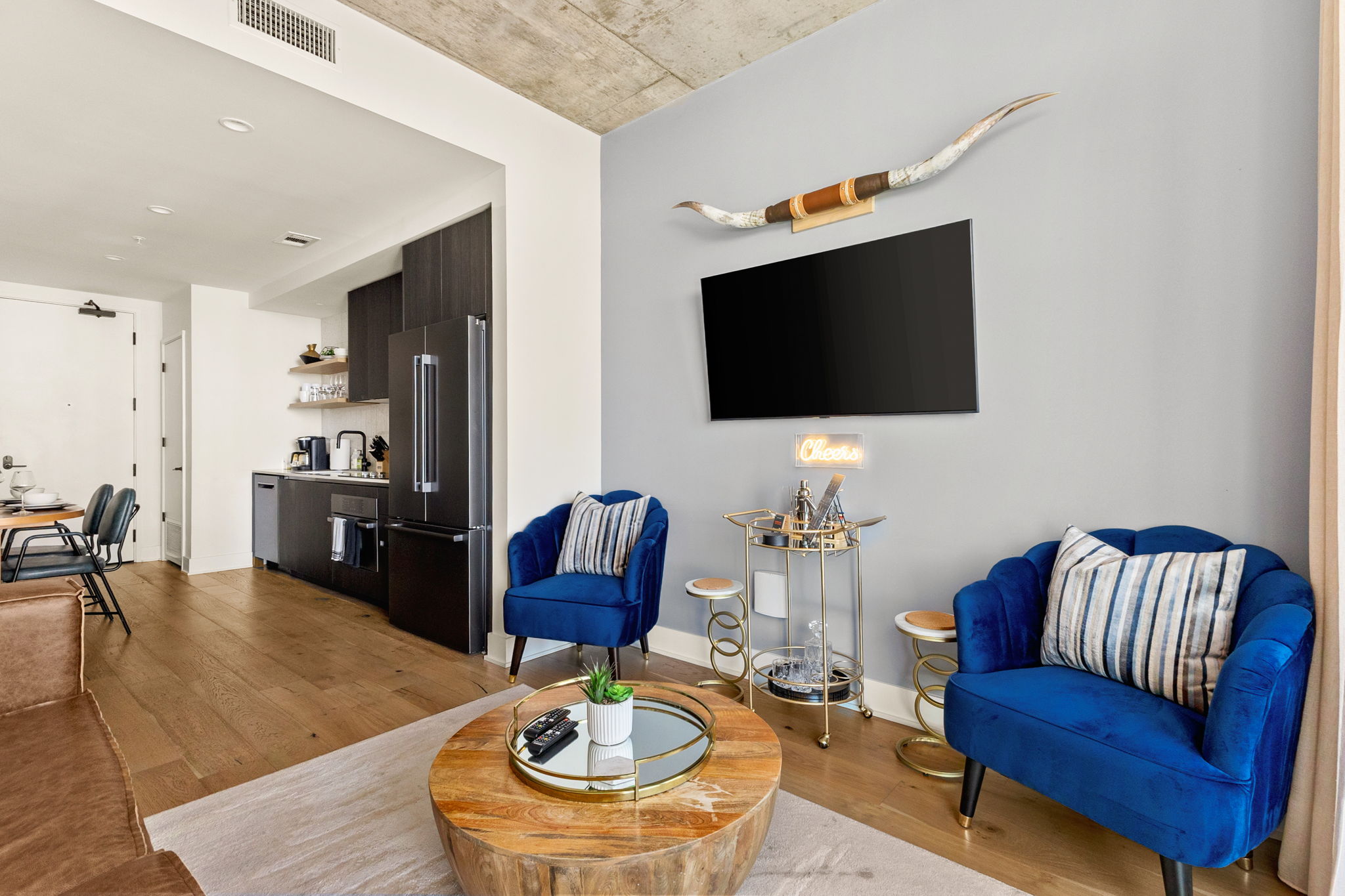 A chic and modern living area with a distinct western flair.