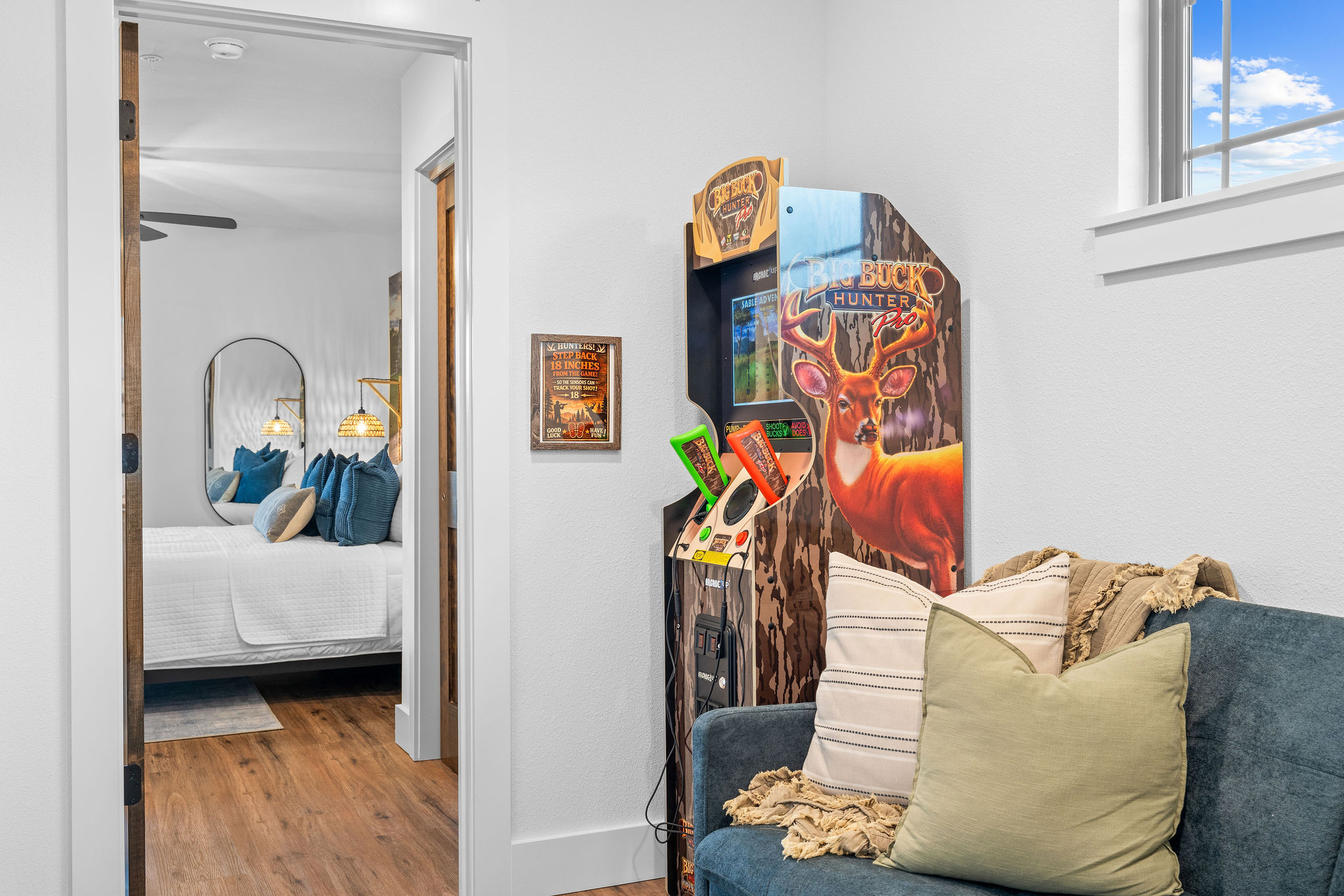 The loft area feeds into the Top of the Rock bedroom. You may want to stop and do some buck hunting first though!