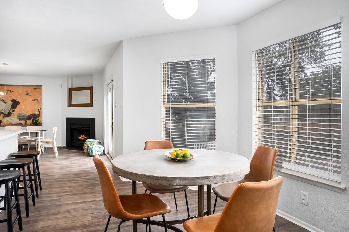 Start the day at the lovely breakfast table by the large window.