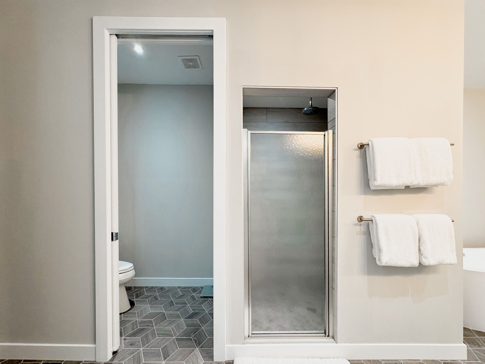 Entry to private toilet and shower areas.