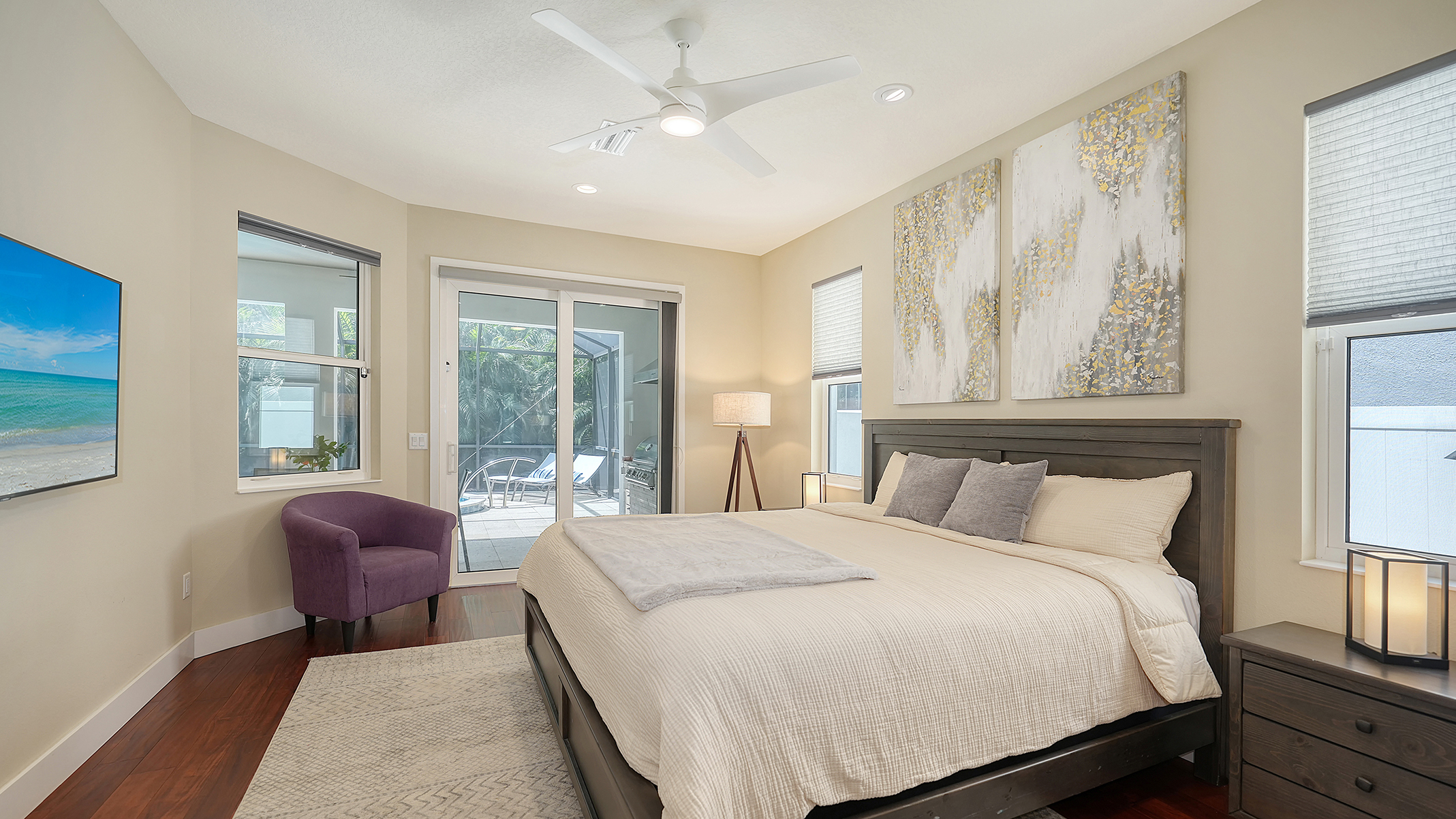 Direct lanai access in the serene king suite + large closet with plenty of hangers and luggage rack