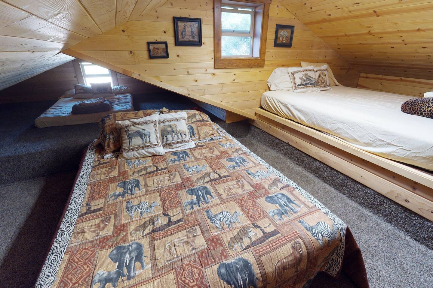 With an additional 3 queen beds in the loft.