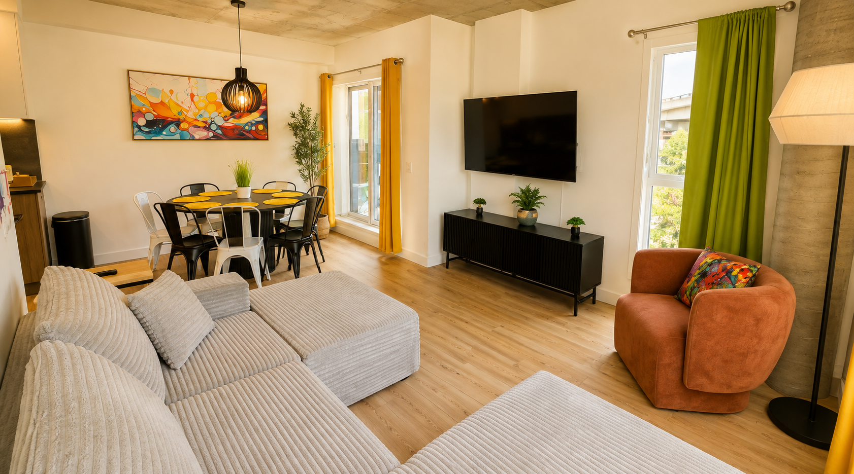 Living room with smart 58 inch smart TV