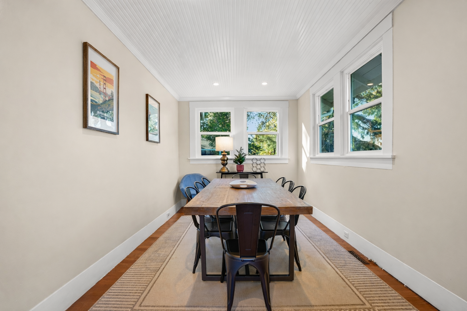 Gather together around the spacious dining table, which comfortably seats 8 guests and can be expanded to accommodate even larger groups. It's the perfect space for shared meals, celebrations, and making memories together.