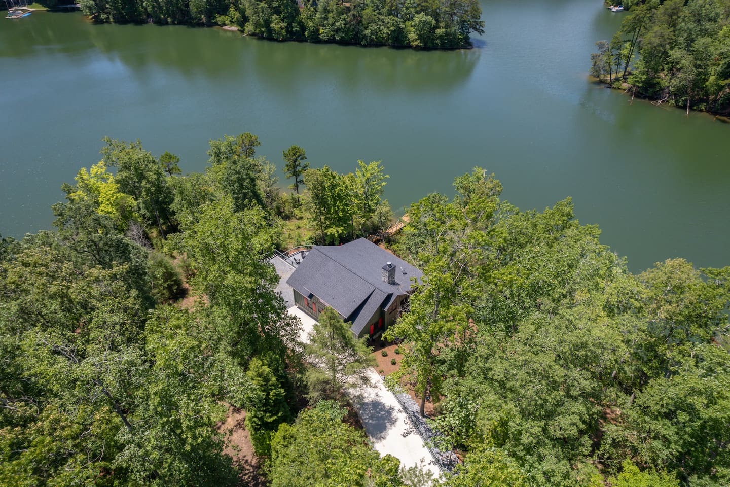Drone Picture of the lake house 