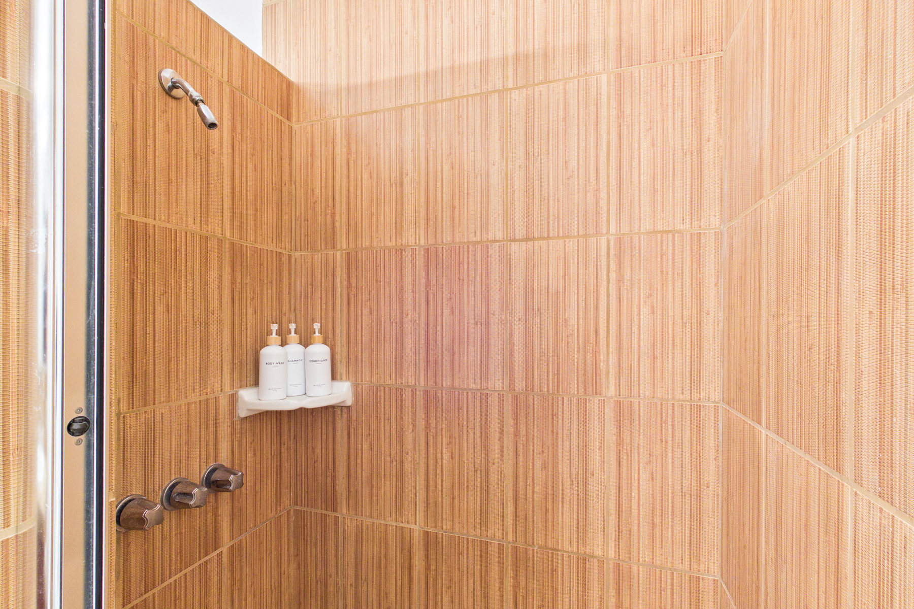 Shower in Bathroom 2.  Bathroom 2 has an entrace from bedroom 2 and also an entrance from the living room.