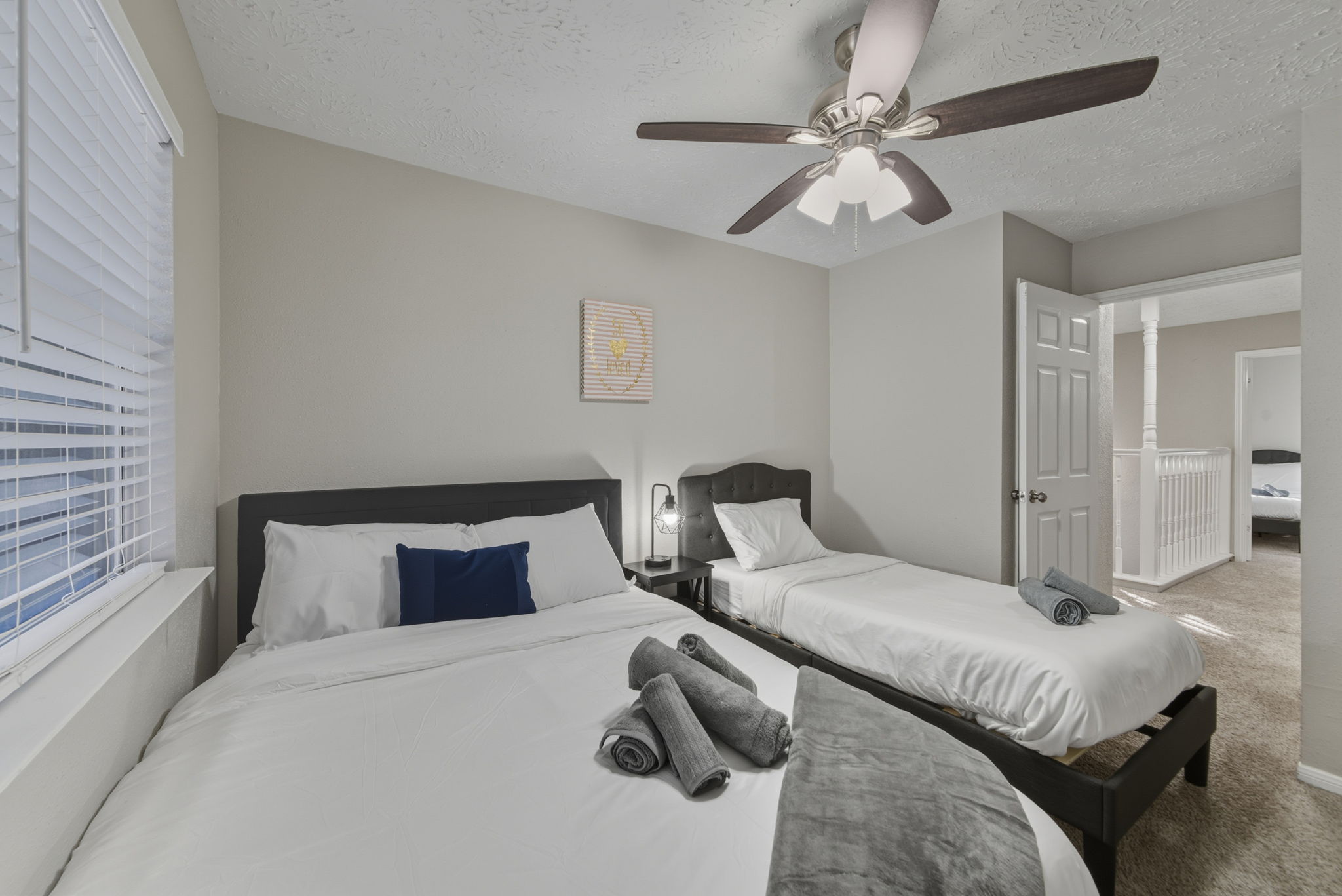 Bright and comfortable sleeping space for your group.