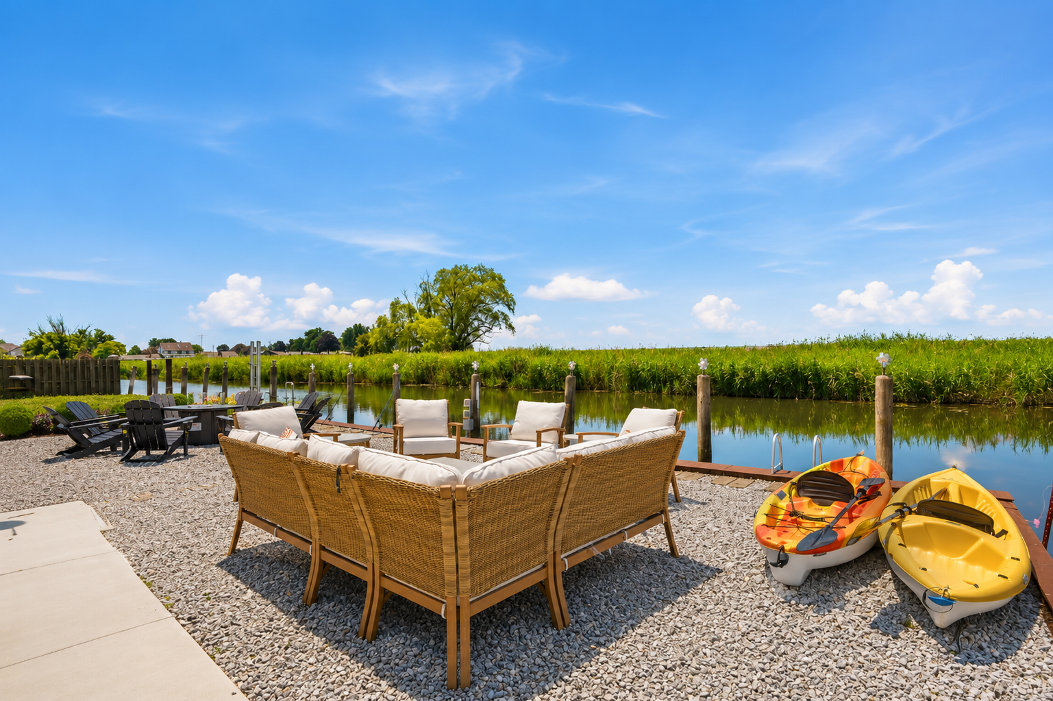 Adventure starts right outside your door! Grab a complimentary kayak and paddle the scenic canal to Lake St. Clair, then unwind by the water and soak in the peaceful surroundings.
