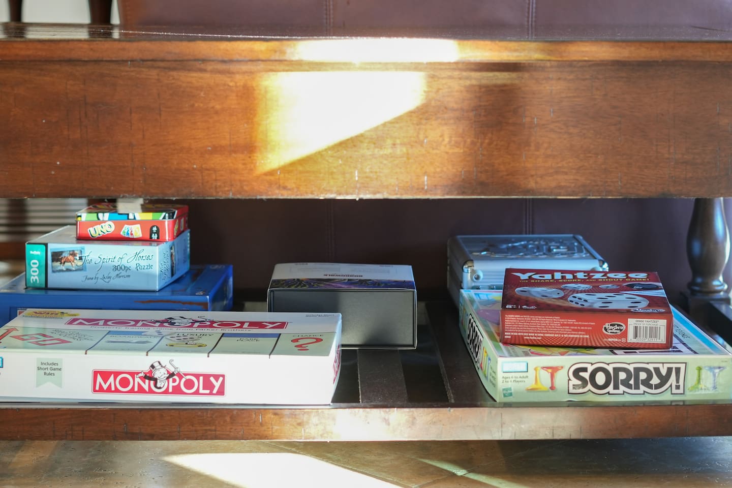 Board games available for family fun and relaxed evenings indoors