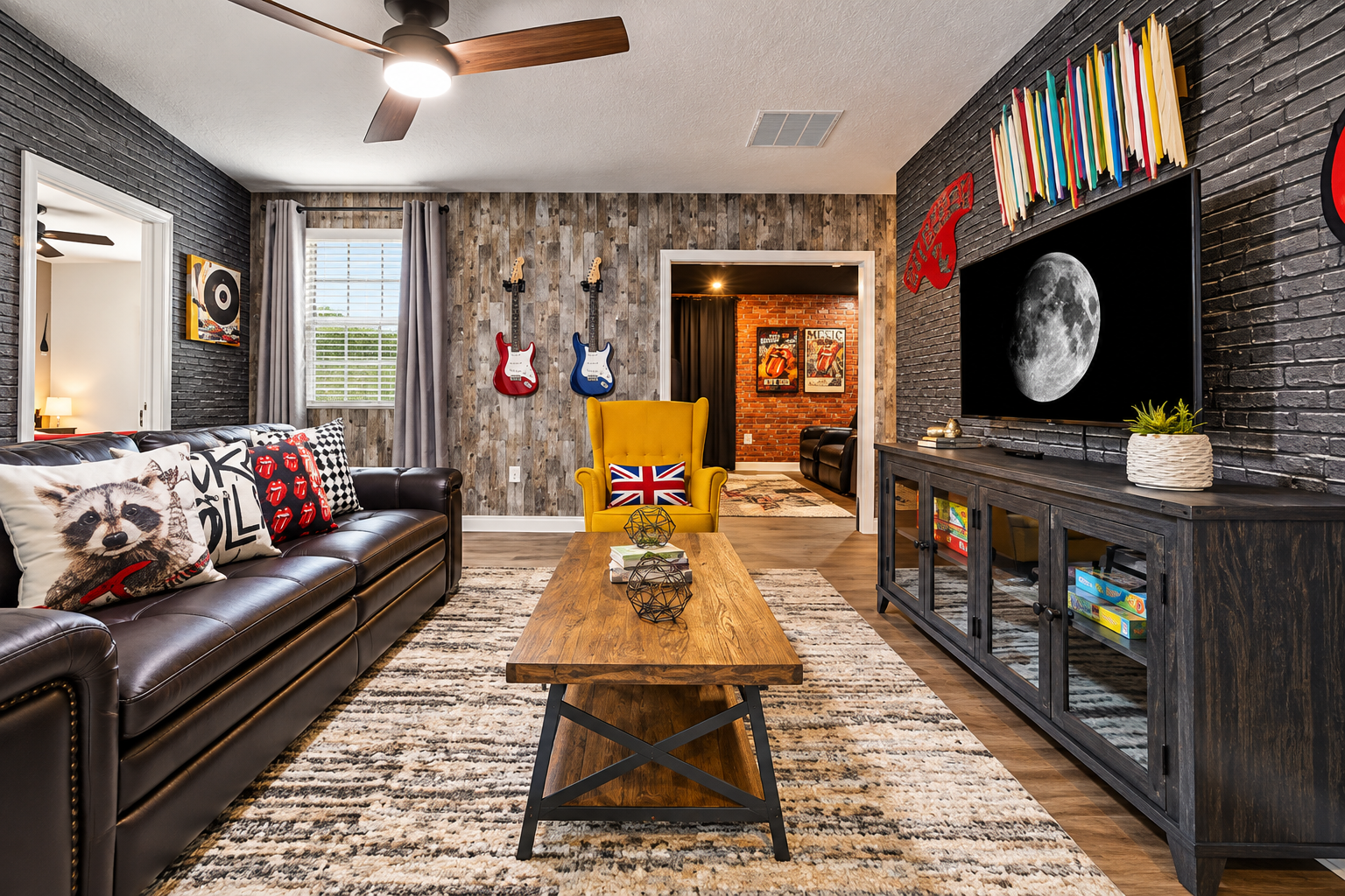 This family room upstairs is perfect for playing board games, napping, or reading a book.