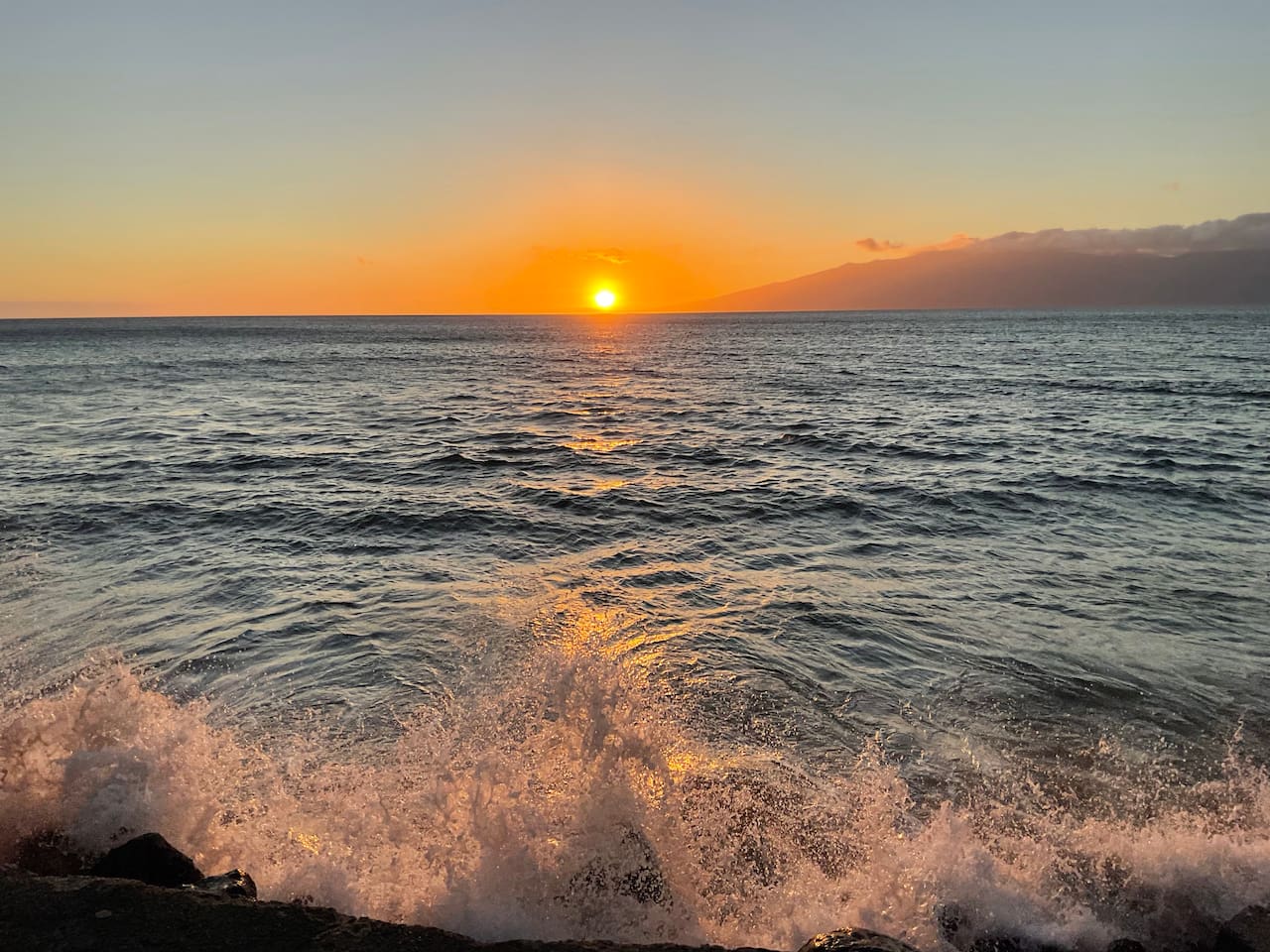 Sunset from Kaanapali Shores resort grounds. During whale season, you can see whales from the resort.