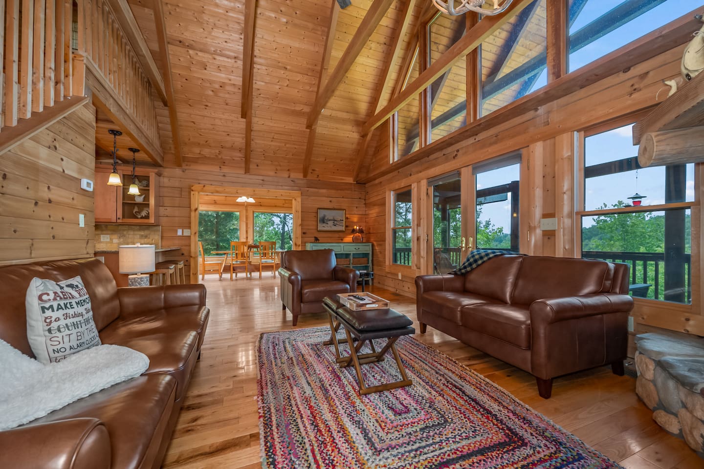 Spacious living room with comfy leather couches