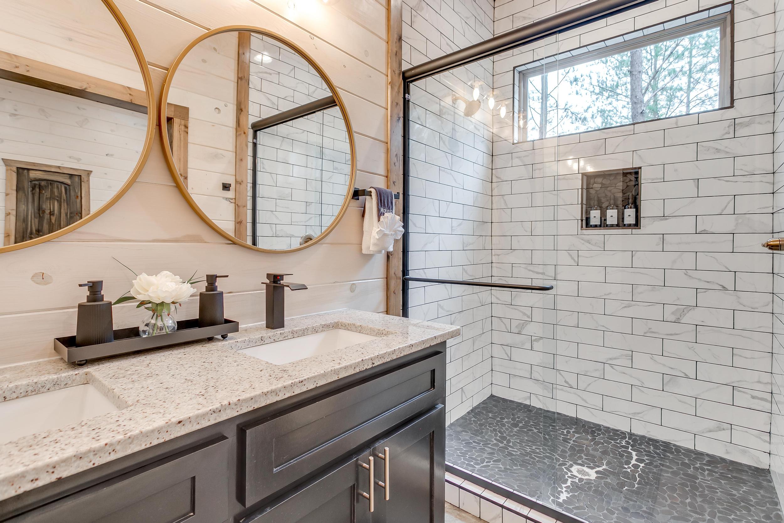 Double sinks and large walk in shower
