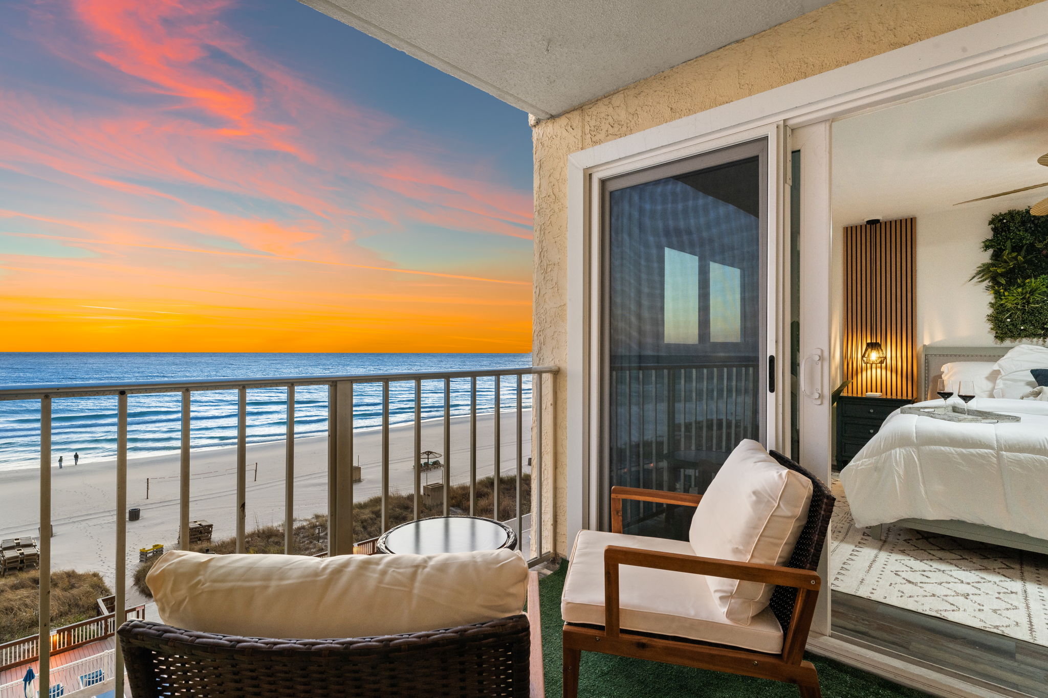Looking across to the master suites private balcony access. Additional access to the balcony is from the living room
