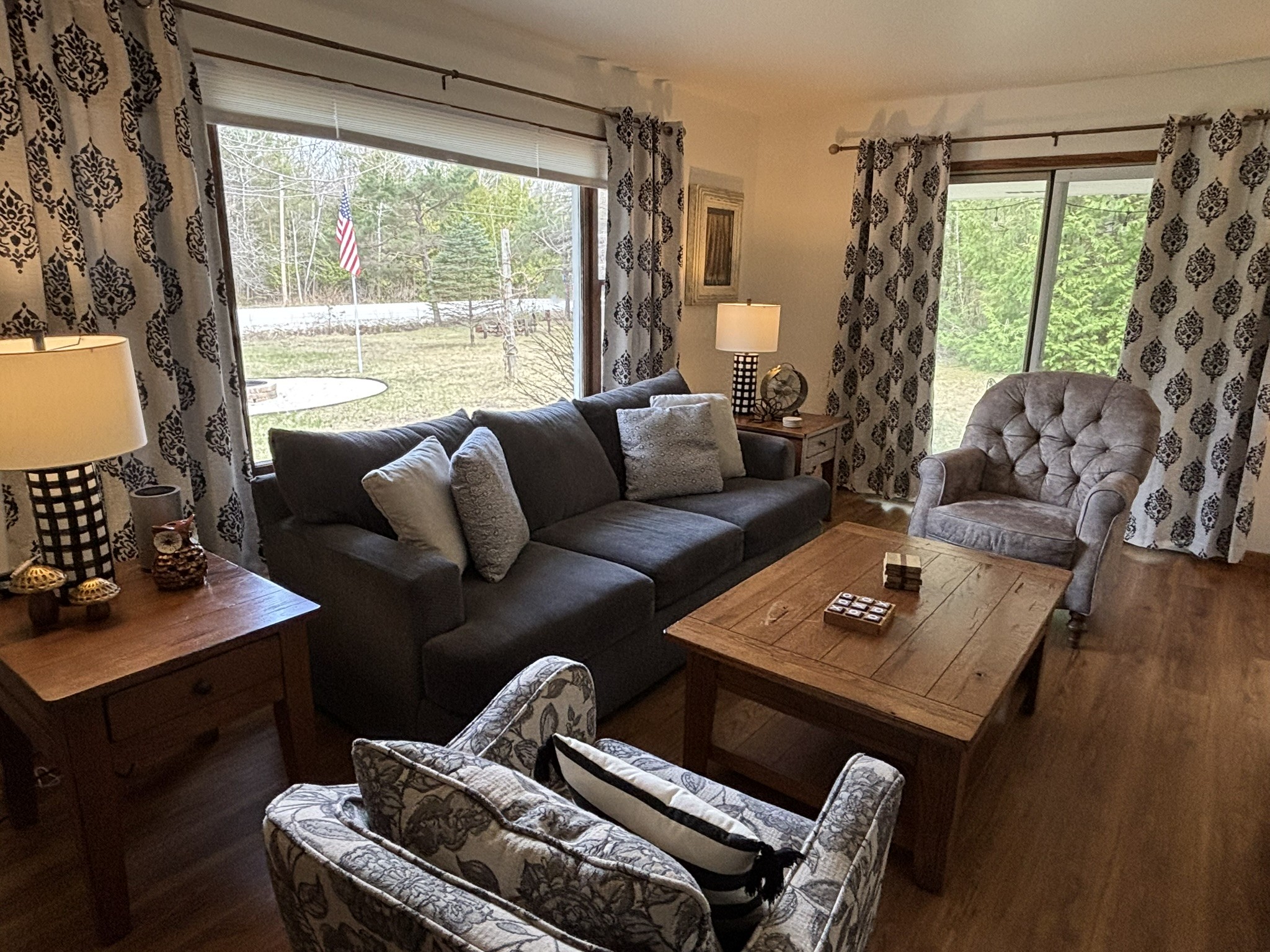Living Room: New furniture, patio door access, Roku TV