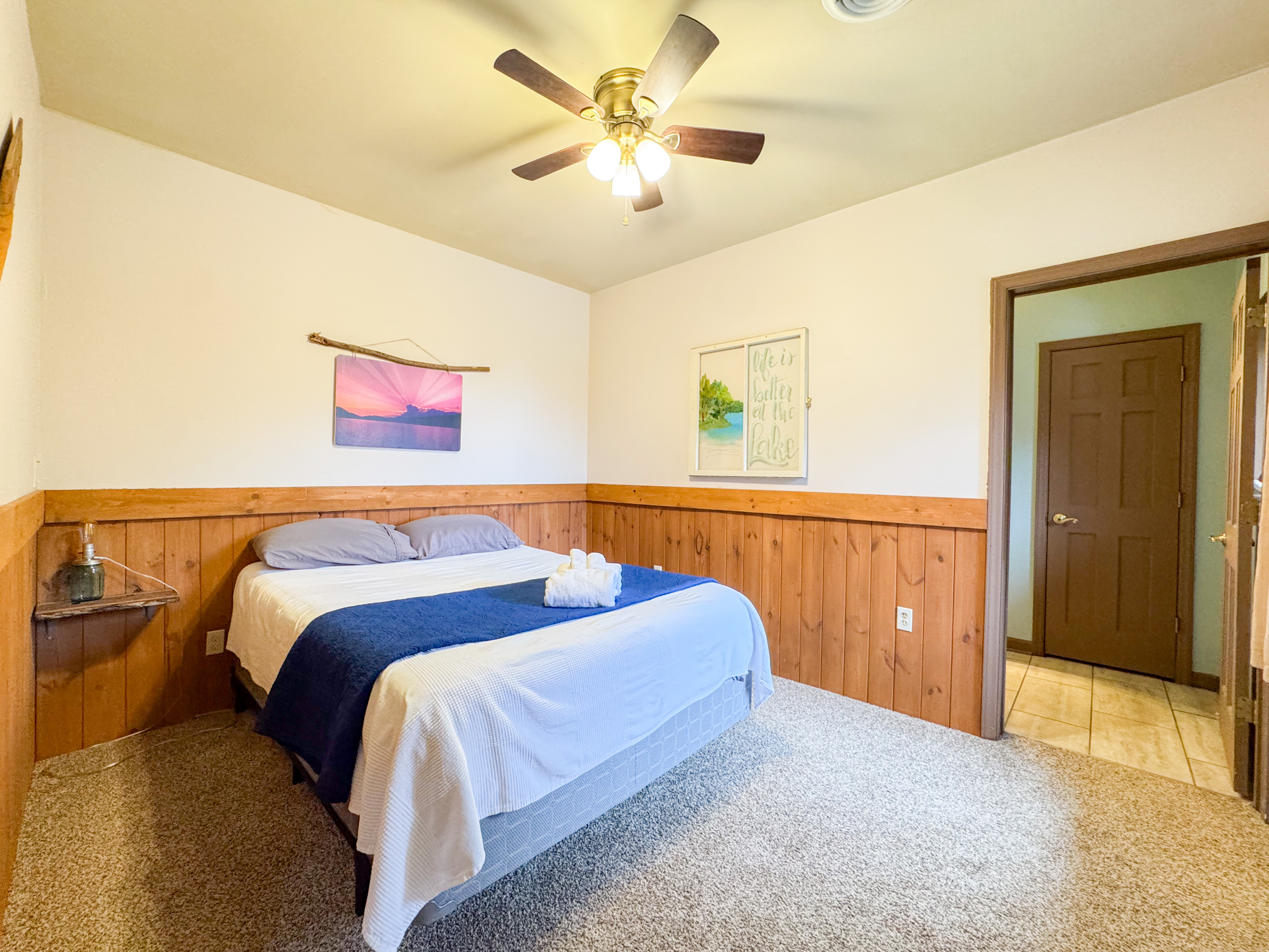 Our Fontana Lake themed bedroom features great views and a more firm memory foam mattress