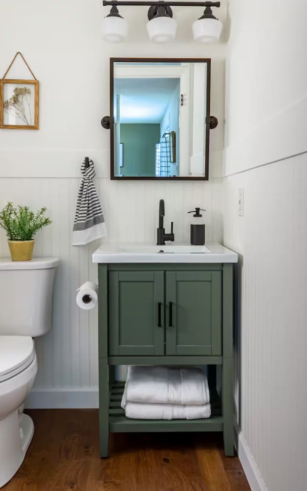 A fresh, modern vanity stocked with everything you need to get ready for the day ahead.