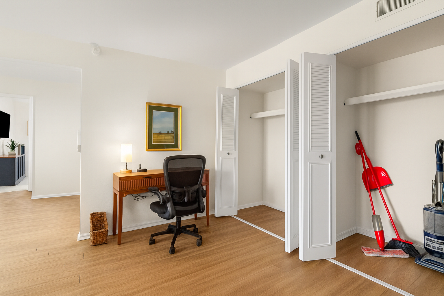 Dedicated work area with desk and chair—ideal for remote work or planning your next adventure.