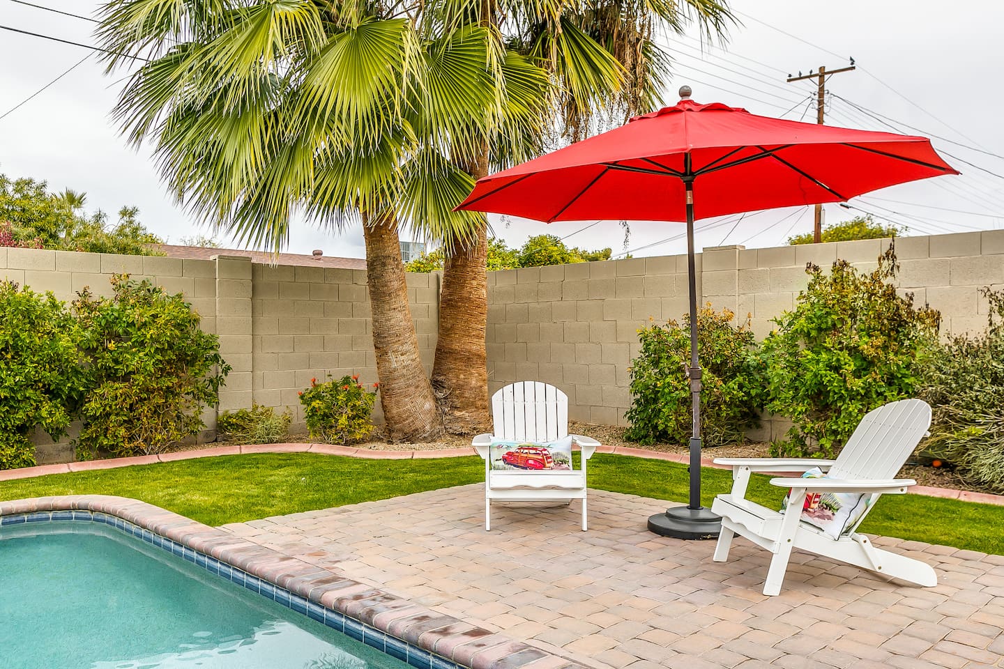 Too sunny? Shade is offered with umbrellas. Perfect weather for swimming, sunning, or chilling.