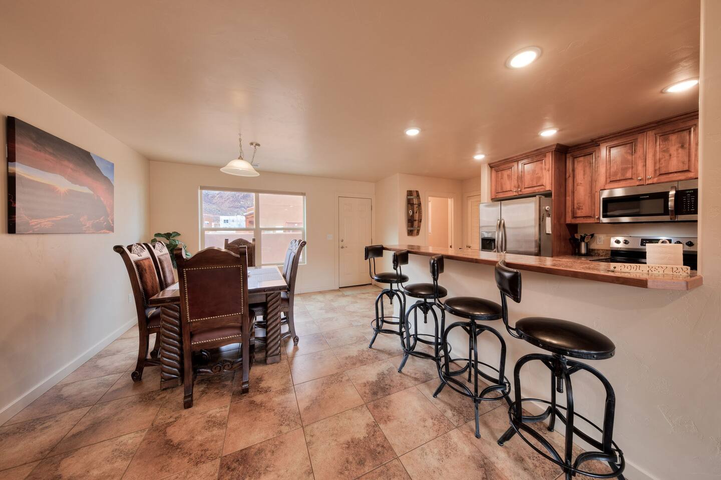 Nice open concept kitchen with bar seating for 4