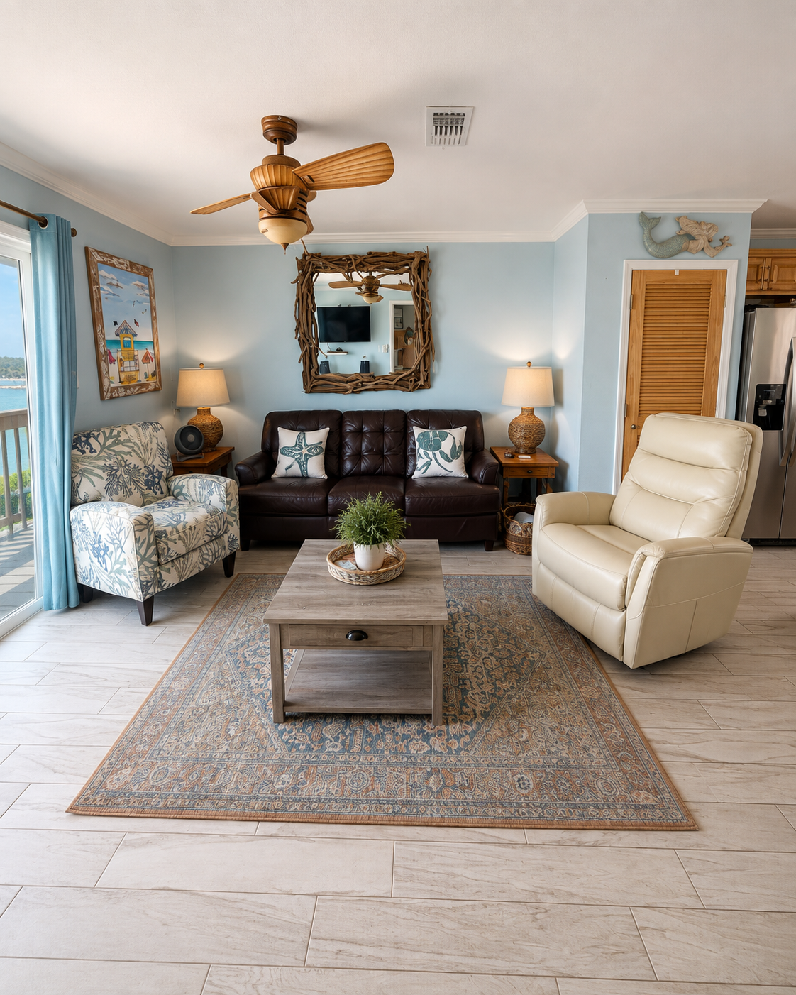 Bright, comfortable living space with plenty of room to relax after a day on the water or at the beach.