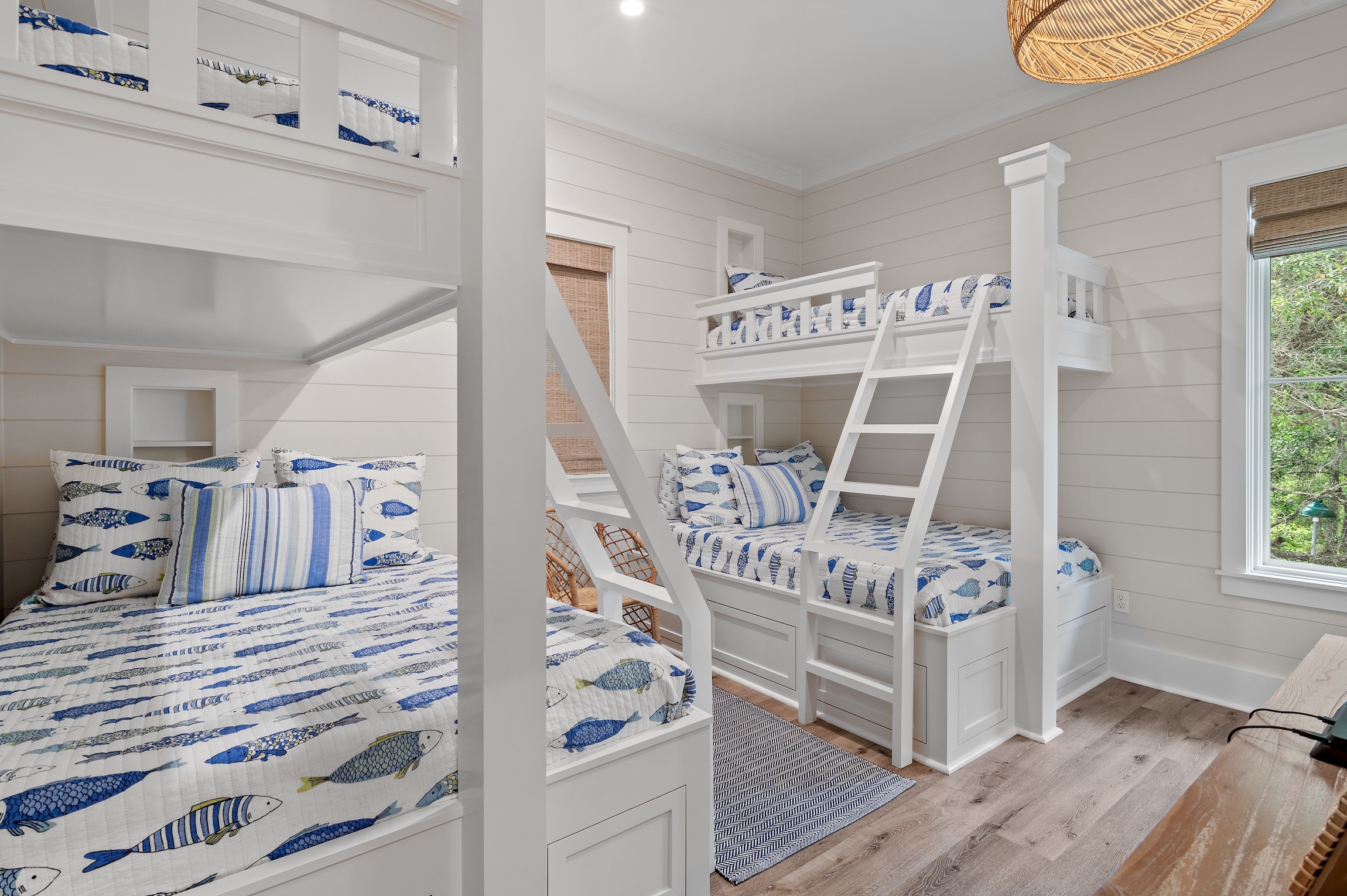 This well thought out bunk room will delight younger kids and teens!