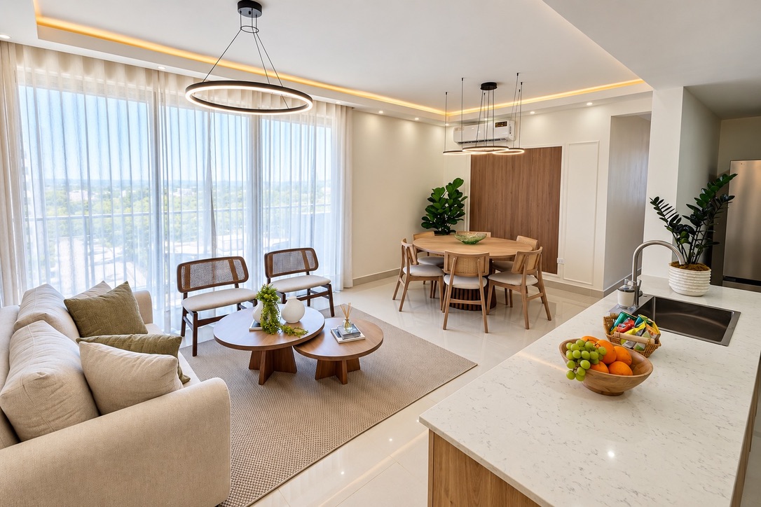 An inviting open-concept space where the living room, dining area, and kitchen come together beautifully. 🤍✨