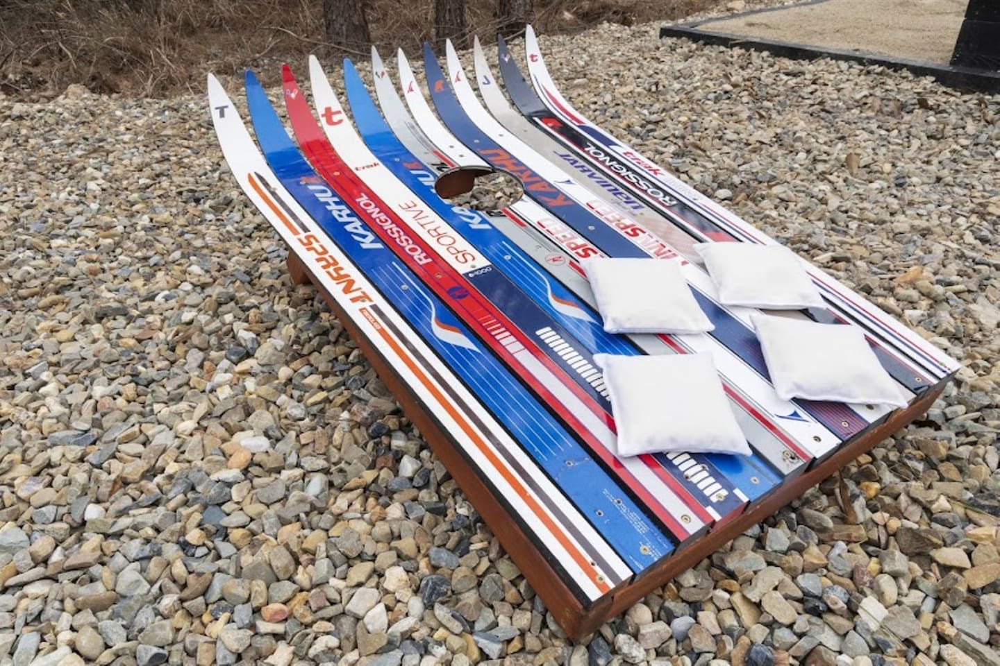 Challenge your family to a lively game of cornhole on these custom-made boards, adding a bit of friendly competition to your stay.