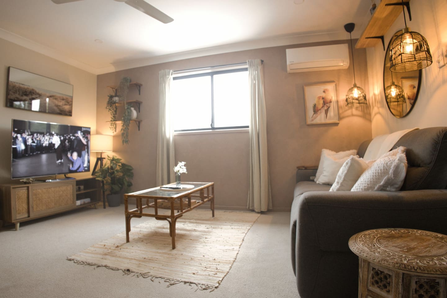 Living room with the comfiest electrical reclining couch in the world!