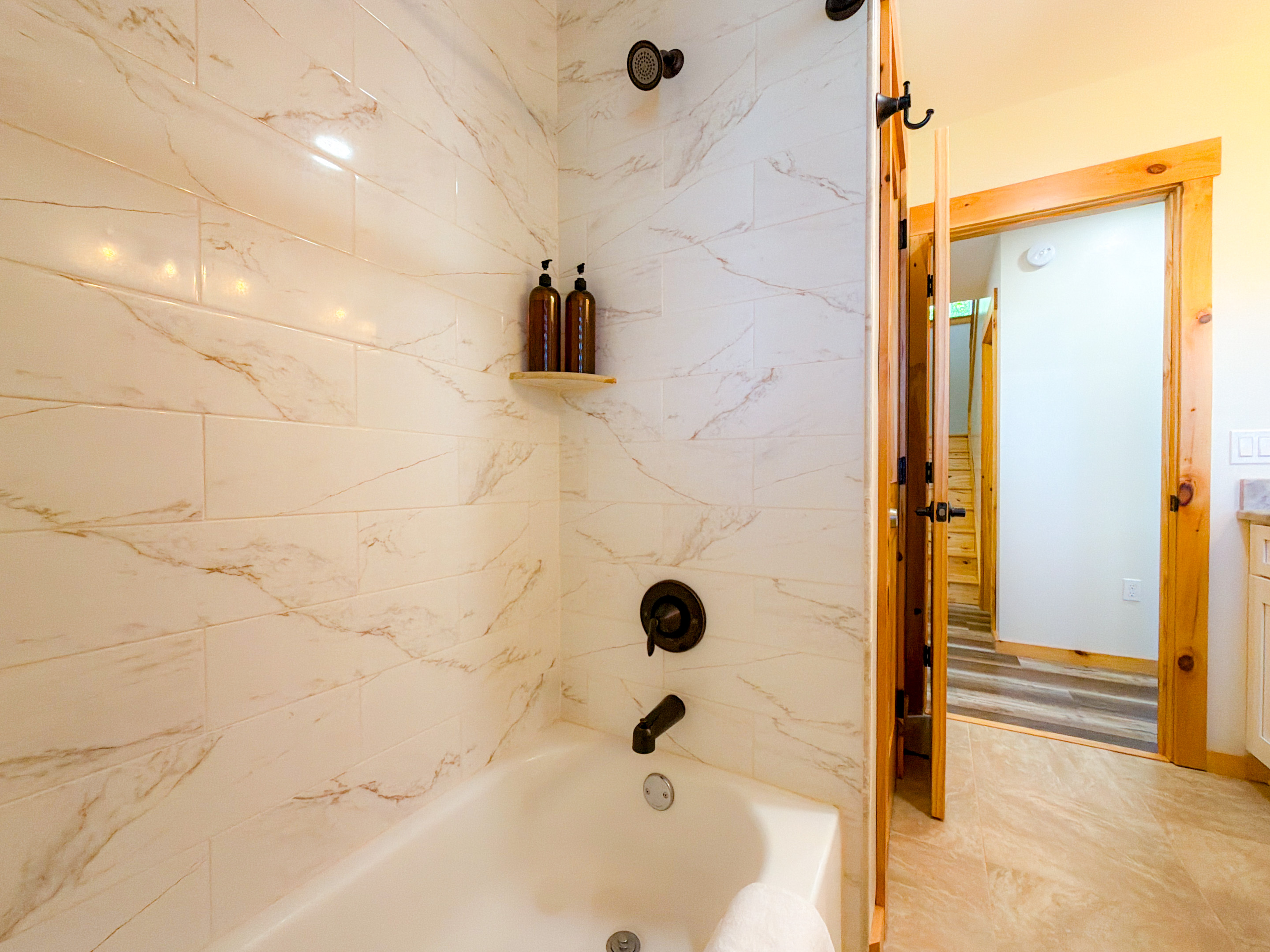 shower in the lower level guest bathroom