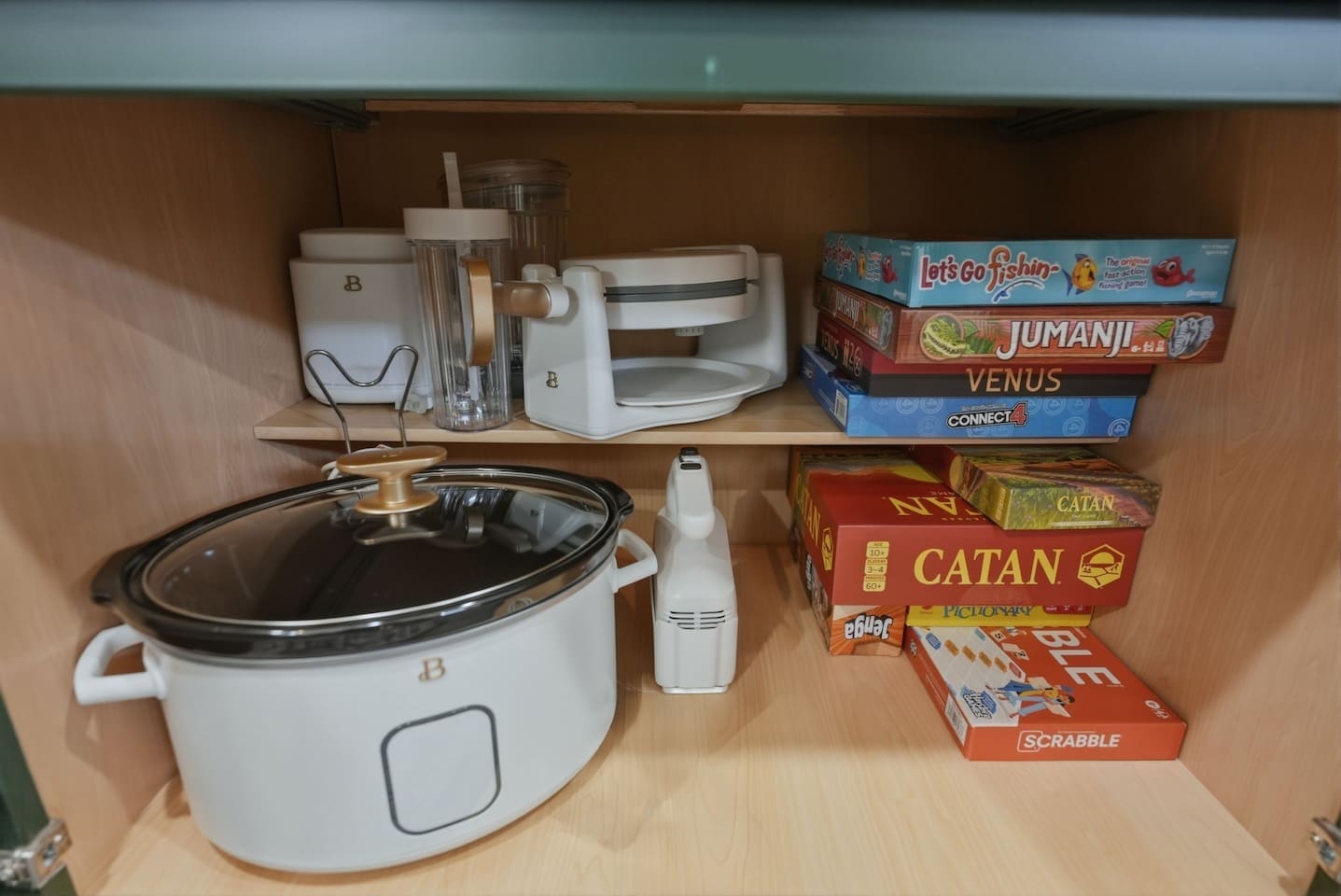 The kitchen is stocked with helpful appliances like a slow cooker and spiralizer, plus board games for fun evenings with family or friends.