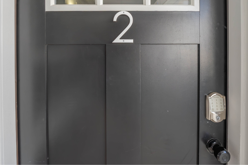 Private unit entrance with secure keypad lock and clear unit number. Provides easy self check-in and added peace of mind, allowing guests to arrive and access the space smoothly at any time.